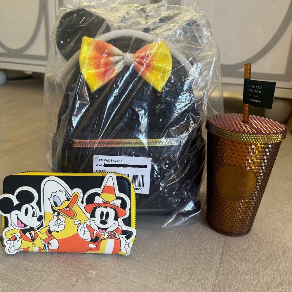 Loungefly Disney parks Halloween Candy Corn mini backpack & wallet bundle set